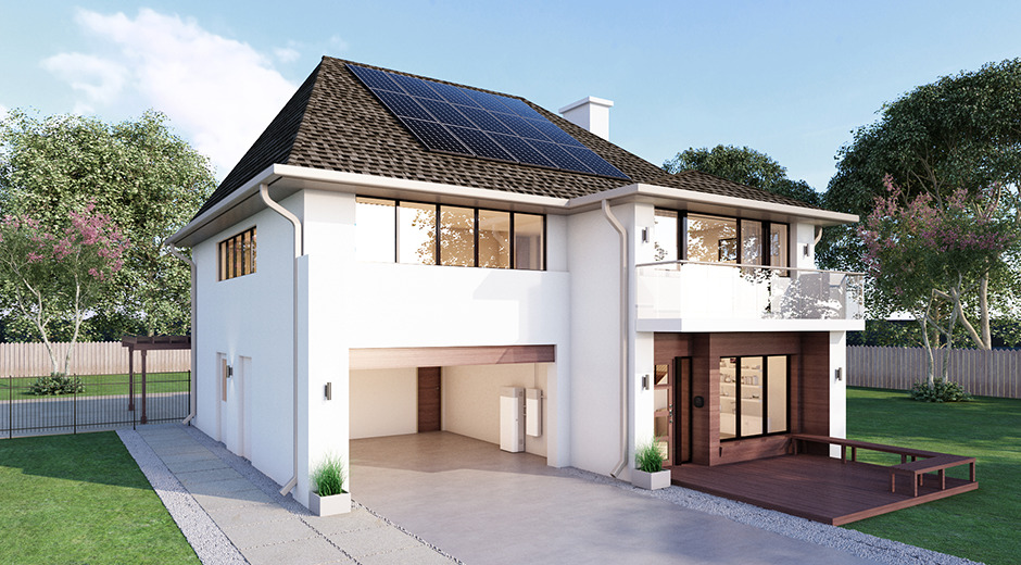 An image of a home showing battery and storage unti in garage - installed by the best solar panel companies in South Carolina & Georgia; Solar Energy Partners.